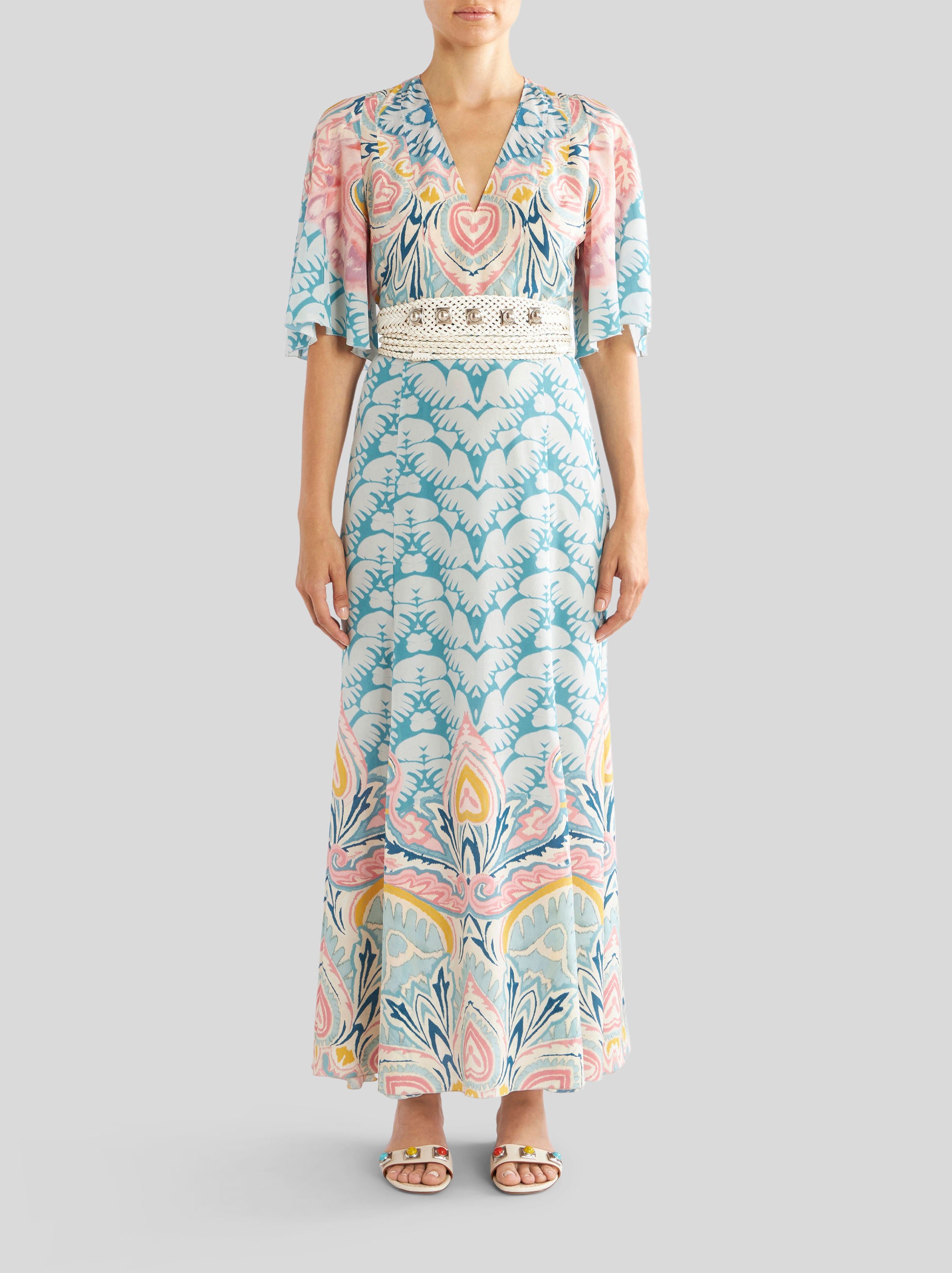 SILK DRESS WITH FLORAL LUCKY CLOVER DESIGN - 4
