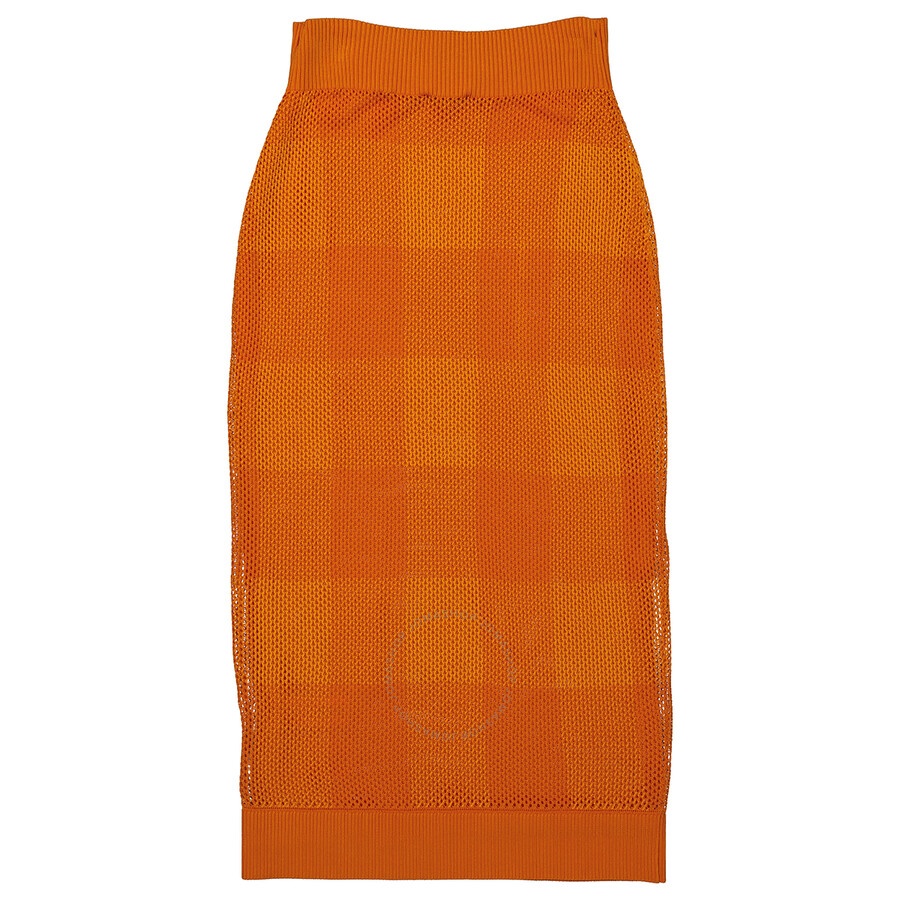 Burberry Ladies Deep Orange Zafina Knit Mesh Midi Pencil Skirt - 2