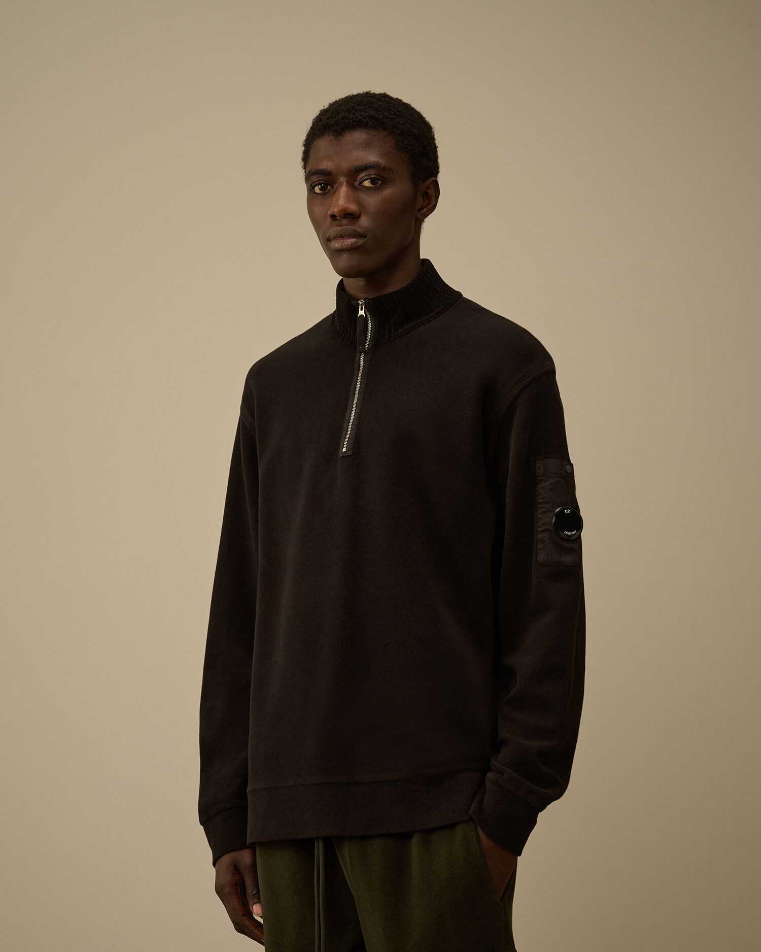 Brushed Emerized Diagonal Fleece Half Zip Lens Sweatshirt - 3