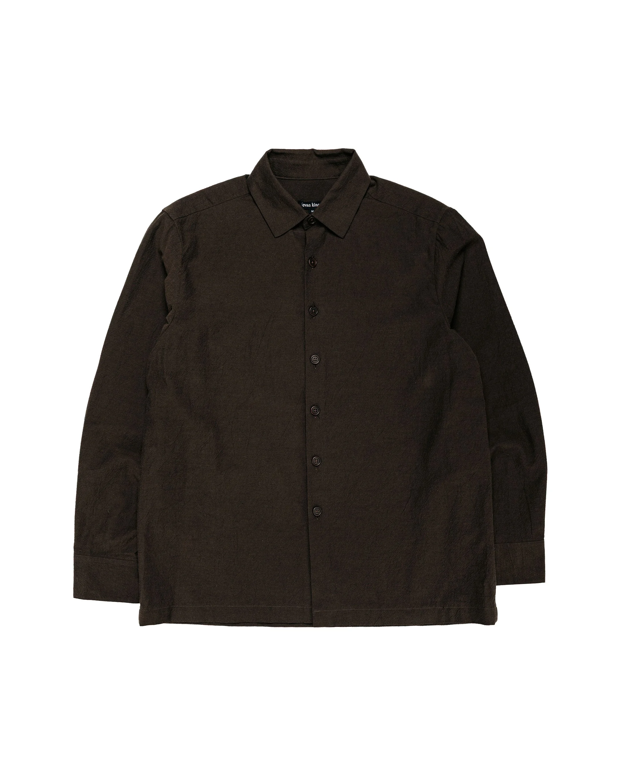Flat Hem Shirt Yarn Dyed Cotton Yak Brown/Black - 1