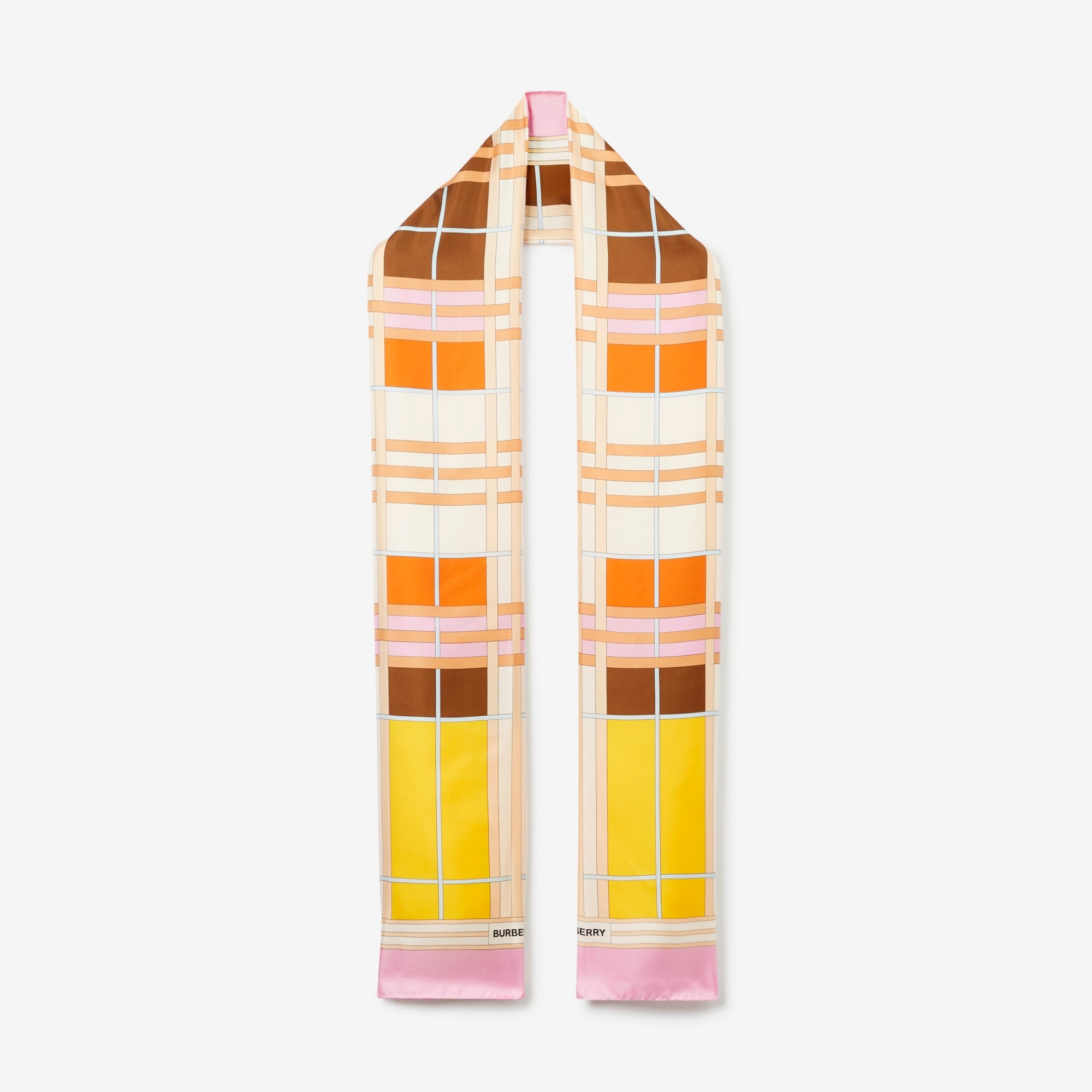 Abstract Check Print Silk Scarf - 1