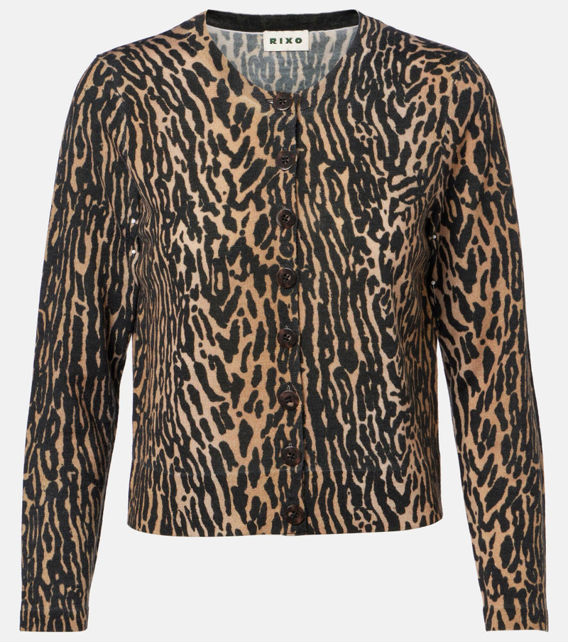 Peony leopard-print wool cardigan 1