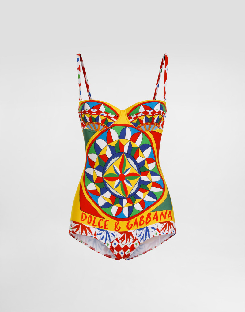 Carretto-print balconette one-piece swimsuit 1