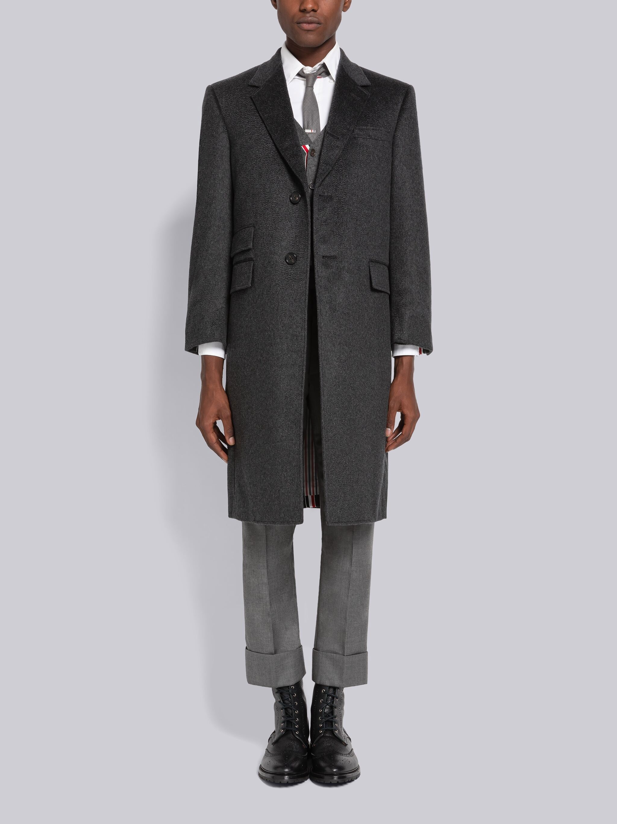 grosgrain-tab cashmere coat - 4
