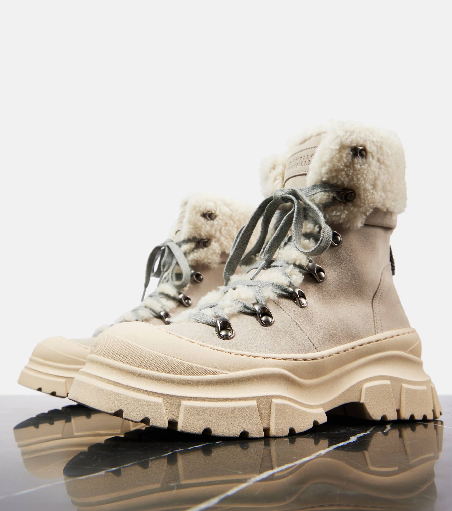 Shearling-lined leather lace-up boots - 5