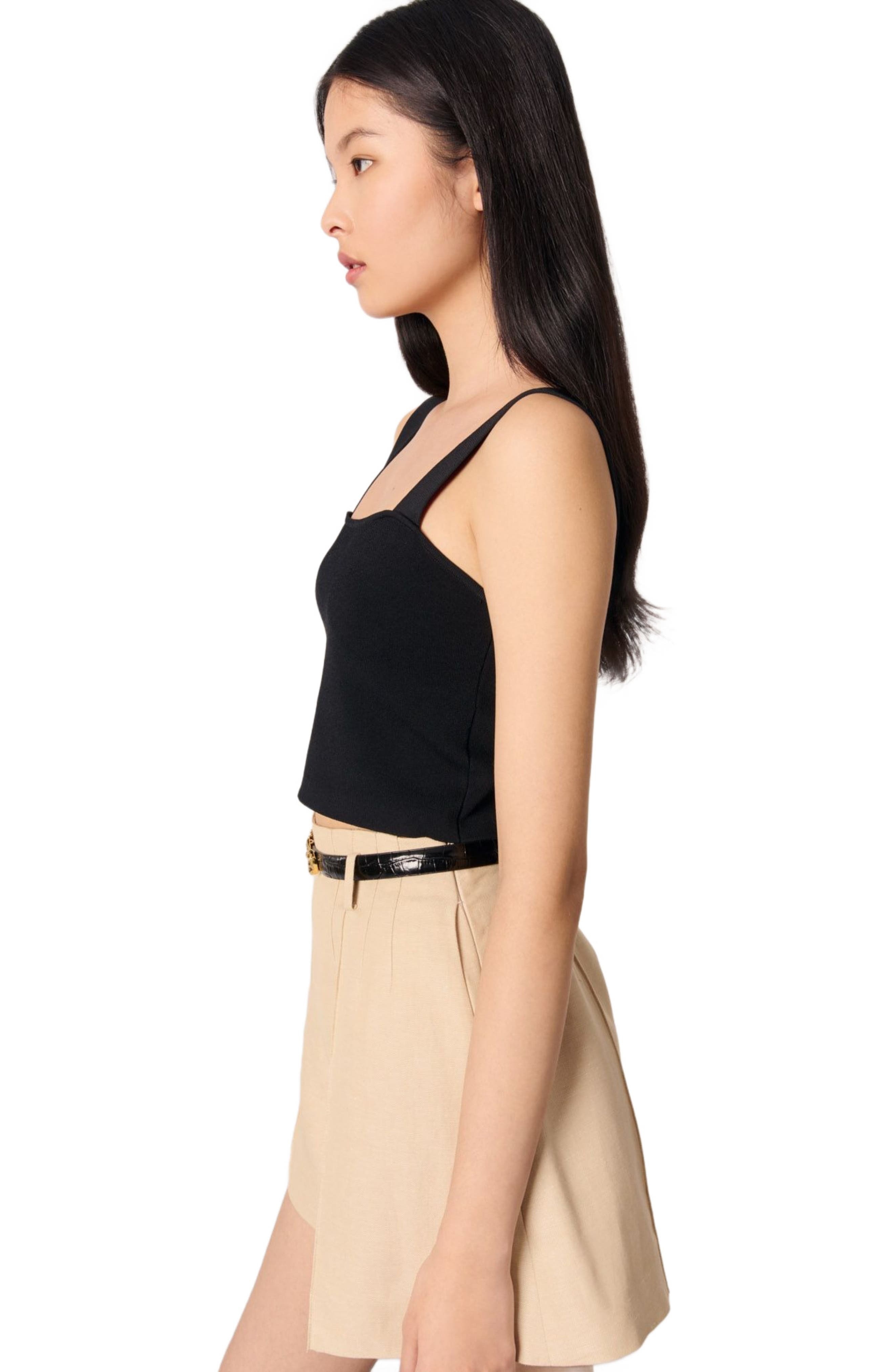maje Knitted crop top with straps in Black at Nordstrom - 7