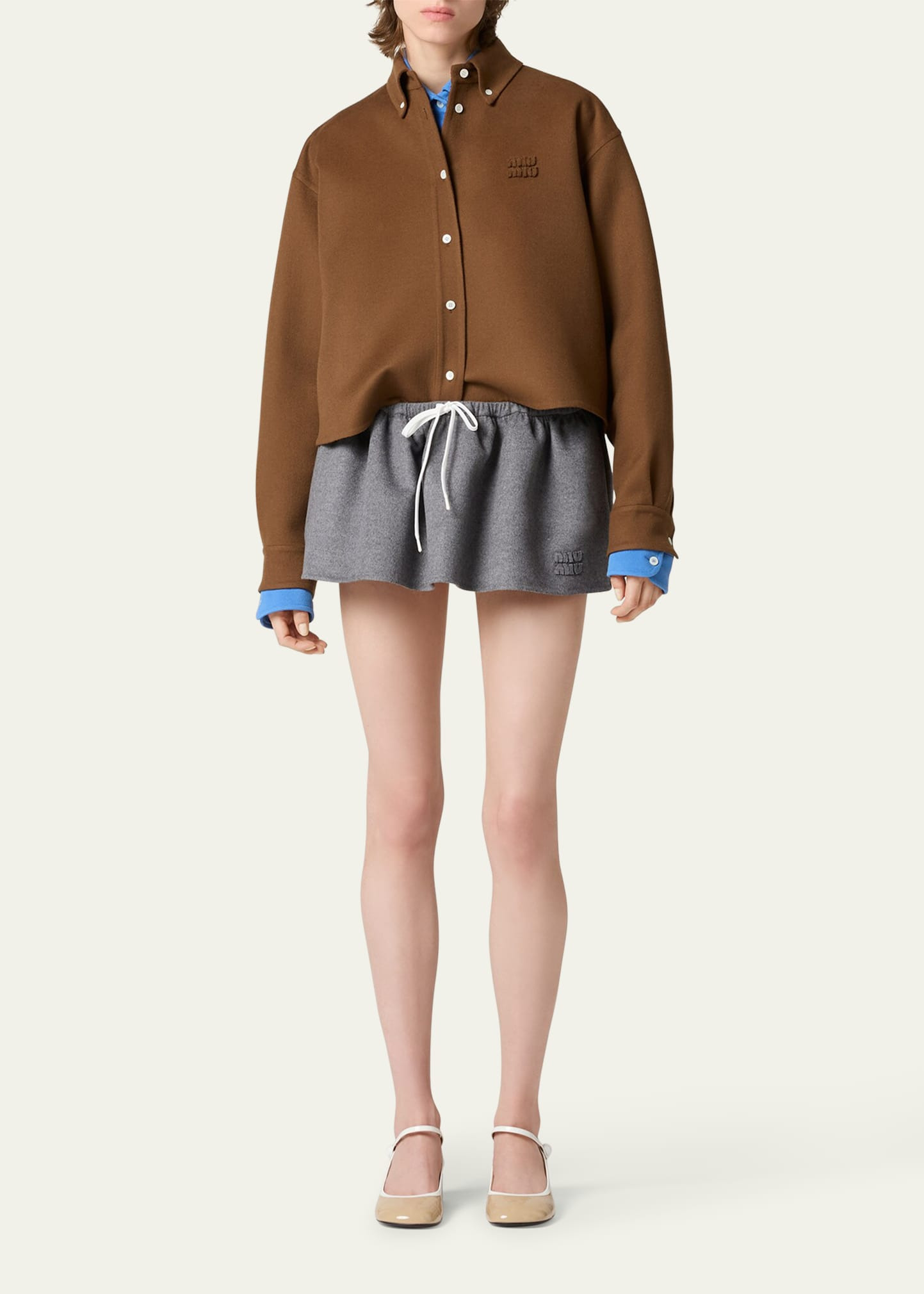 Drawstring Wool Mini Skirt - 2