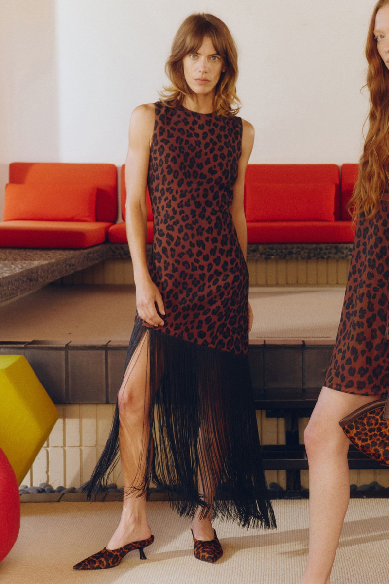 SIMONMILLER Casablanca Fringe Dress In Choco Brown Leopard outlook