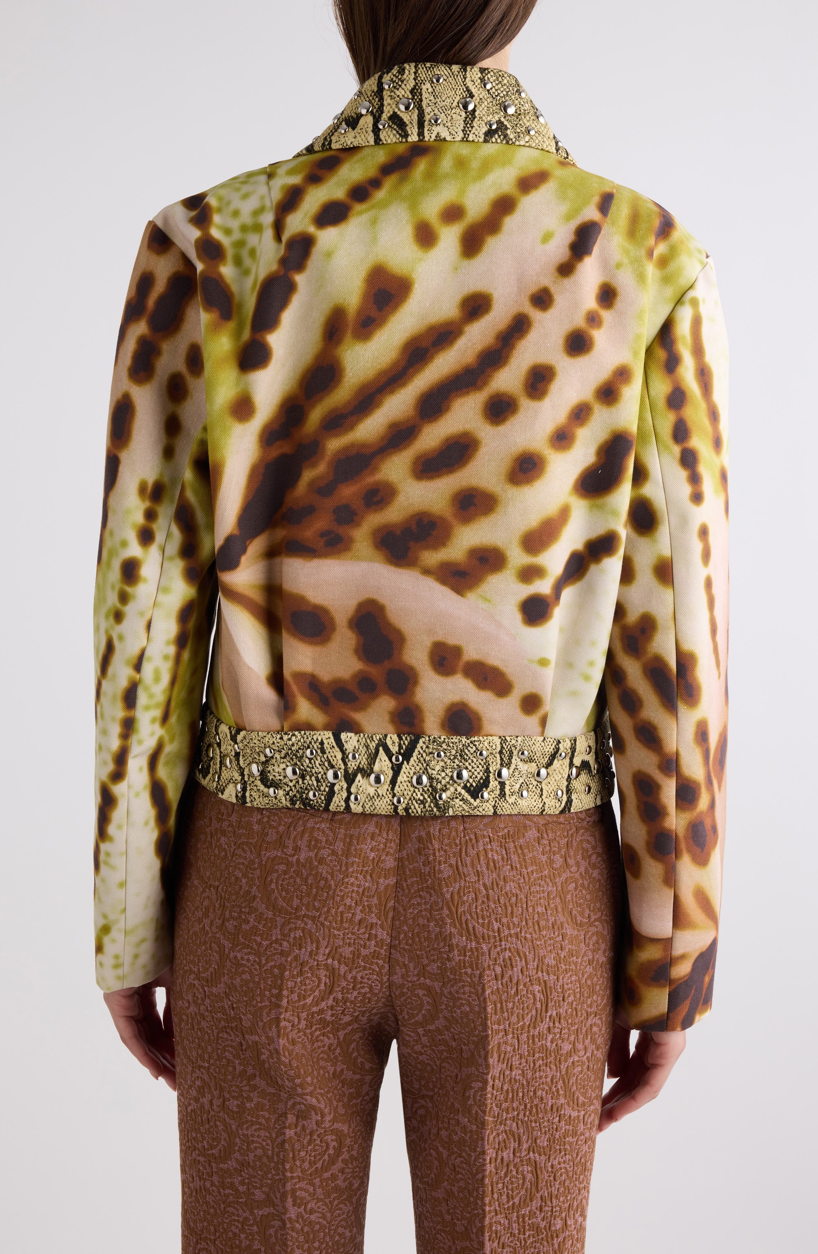 Dries Van Noten Vurano Studded Mixed Media Jacket in Olive at Nordstrom - 3