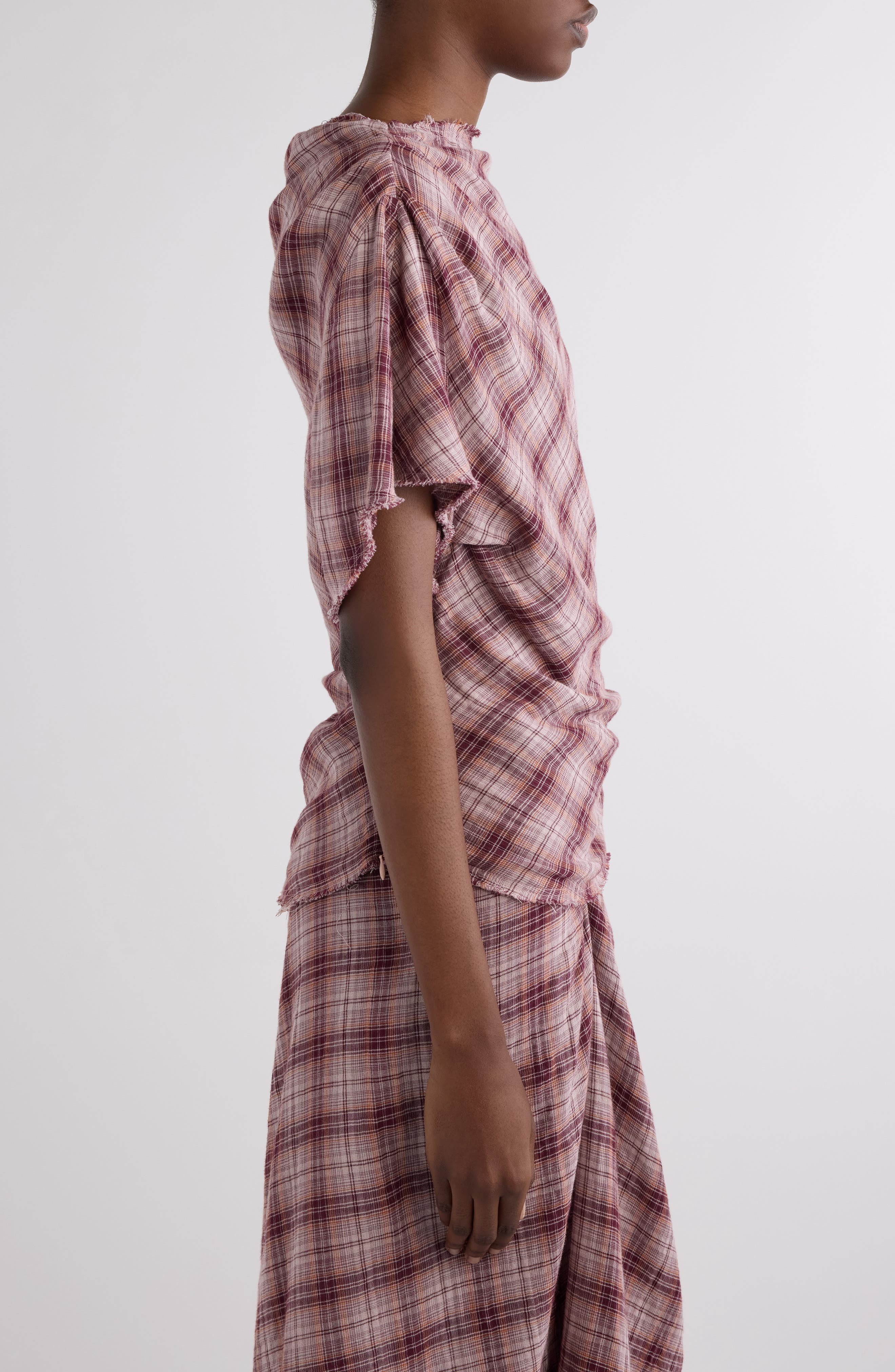 Isabel Marant Étoile Neyala Plaid Short Sleeve Cotton Top in Rosewood at Nordstrom - 4
