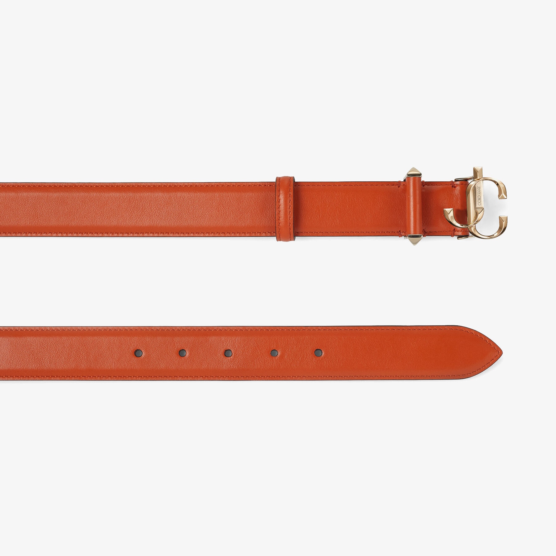 JC-Bar Belt
Amber Orange Soft Shiny Calf Leather Belt with Light Gold JC Emblem - 3