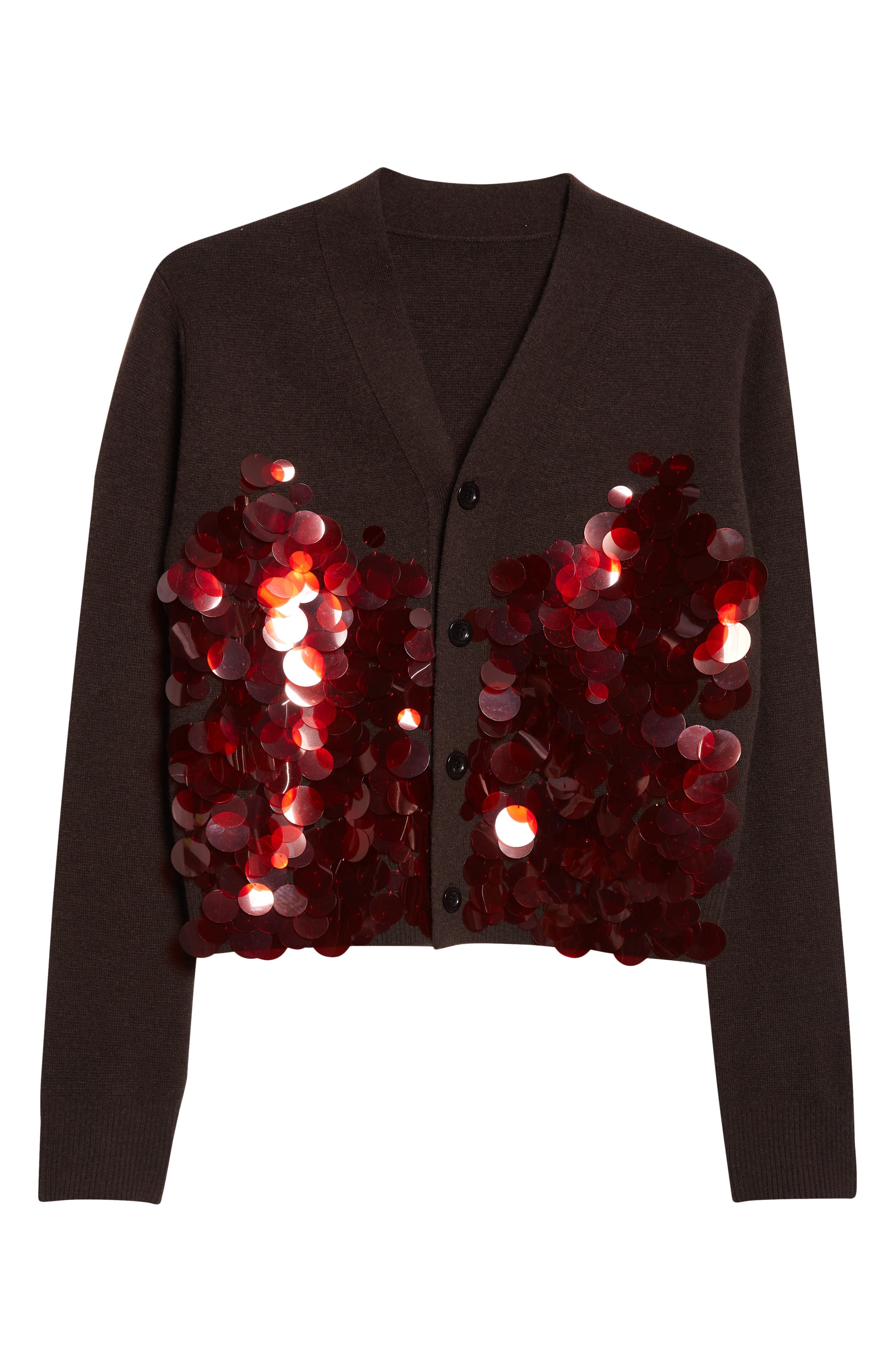 Sacai Sequin Embroidered Wool Cardigan in Brown/Red at Nordstrom - 6