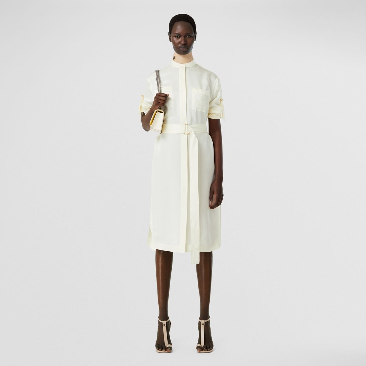 Long-sleeve D-ring Detail Silk Satin Dress - 2