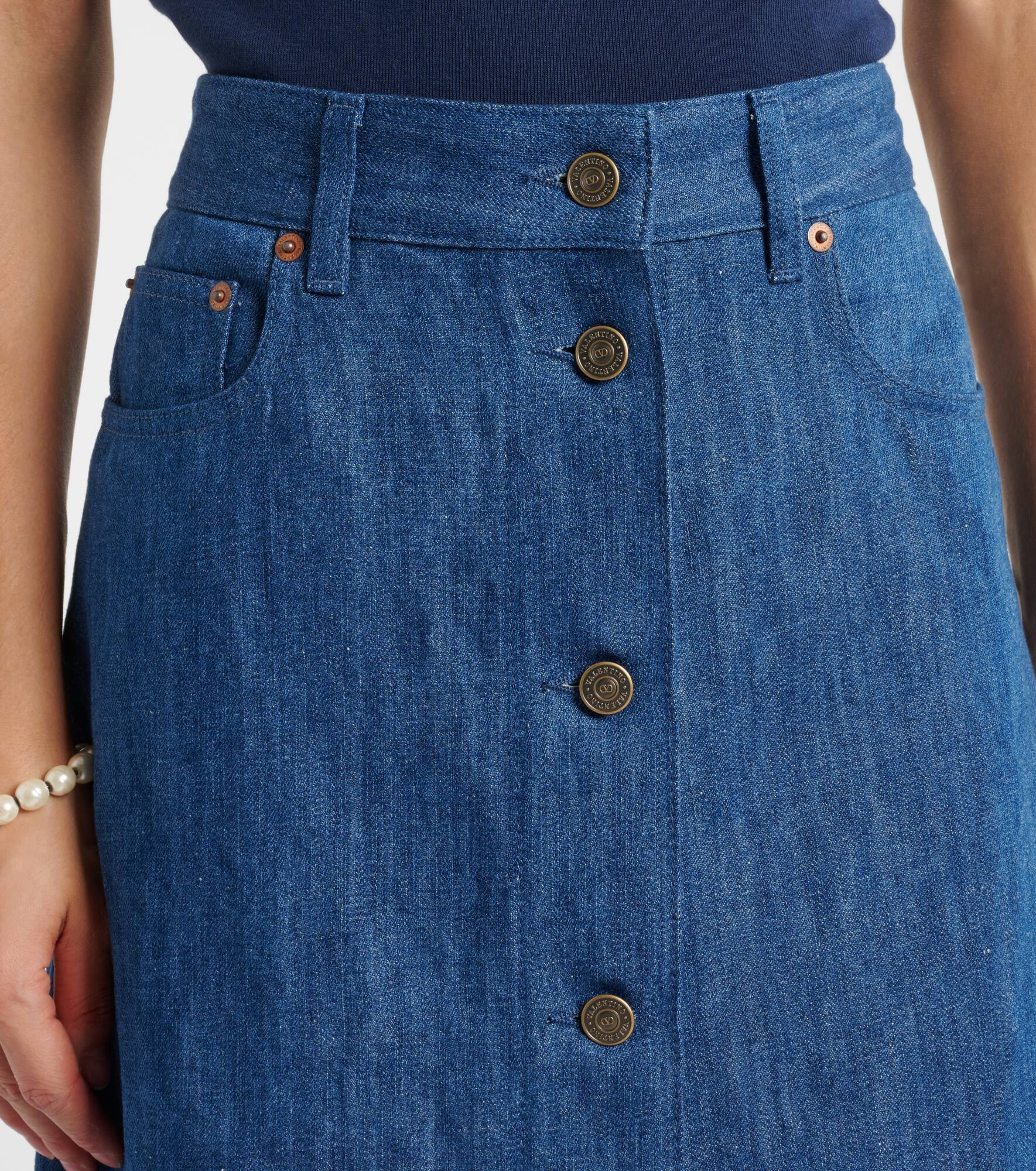 Fringed denim midi skirt - 4