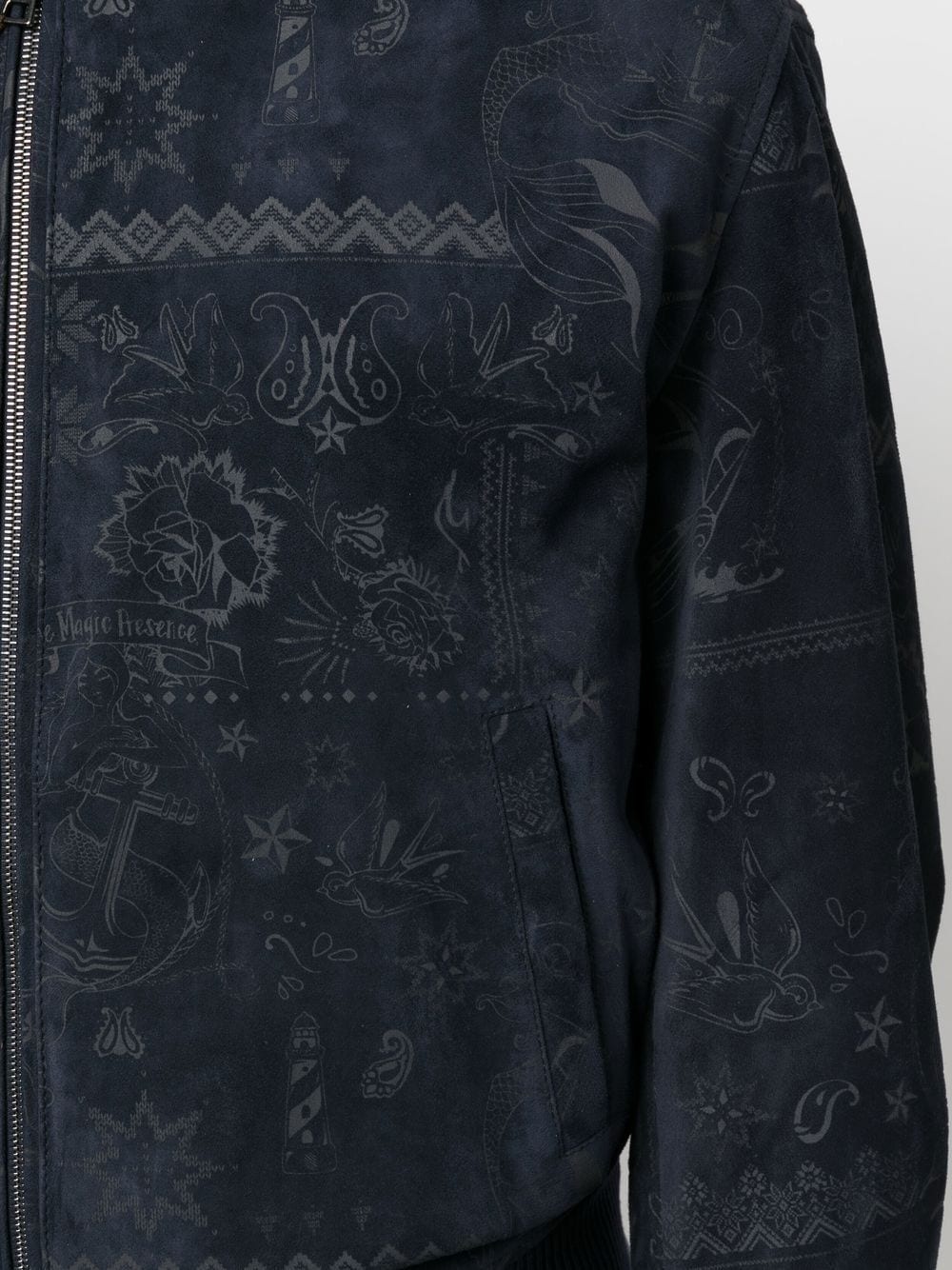 Tattoo-print suede bomber jacket - 5