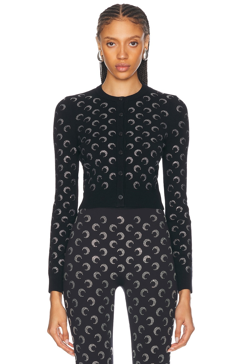 Moon Rhinestone Knit Fitted Cardigan - 1
