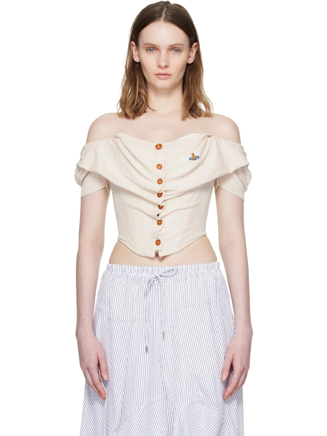Off-White Short Sleeve Bea Corset Cardigan Blouse - 1
