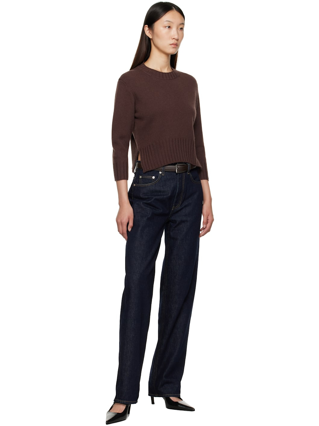 Brown Mora LDS Cropped Cashmere Sweater - 4