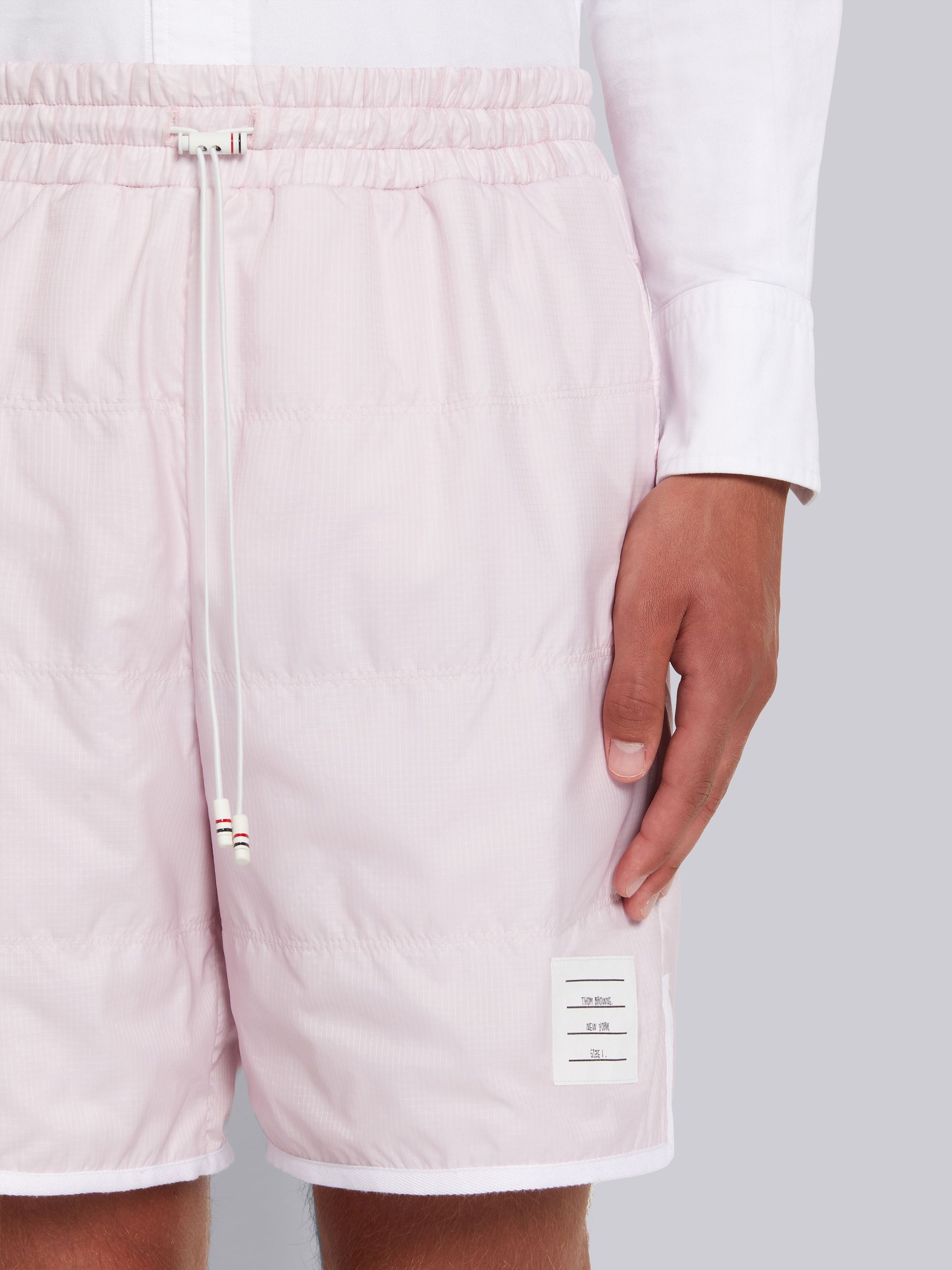 Light Pink Quilted Ripstop Jersey Lining Track Short - 5