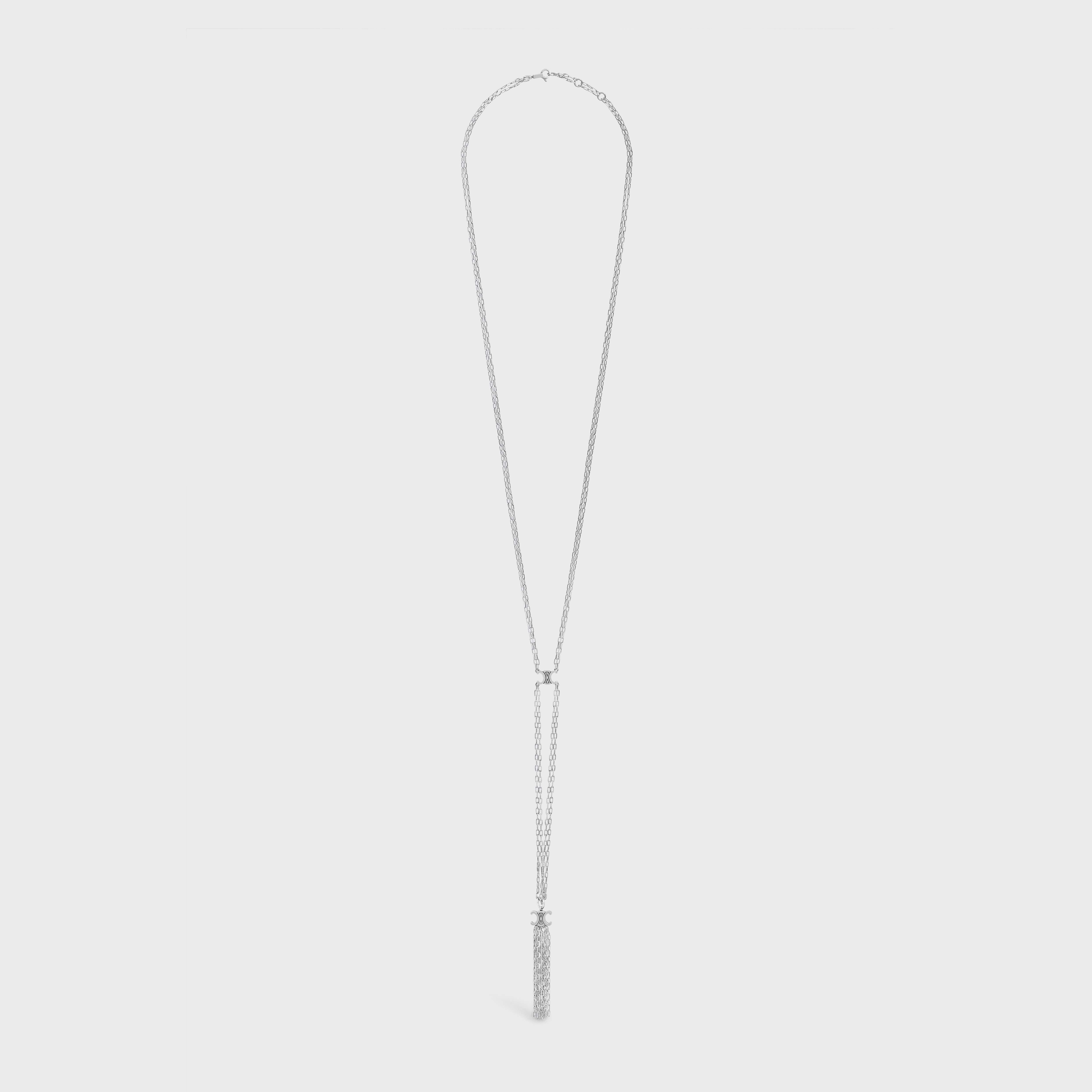 CELINE Triomphe Folk Tie Long Necklace in Brass with Rhodium Finish |  REVERSIBLE