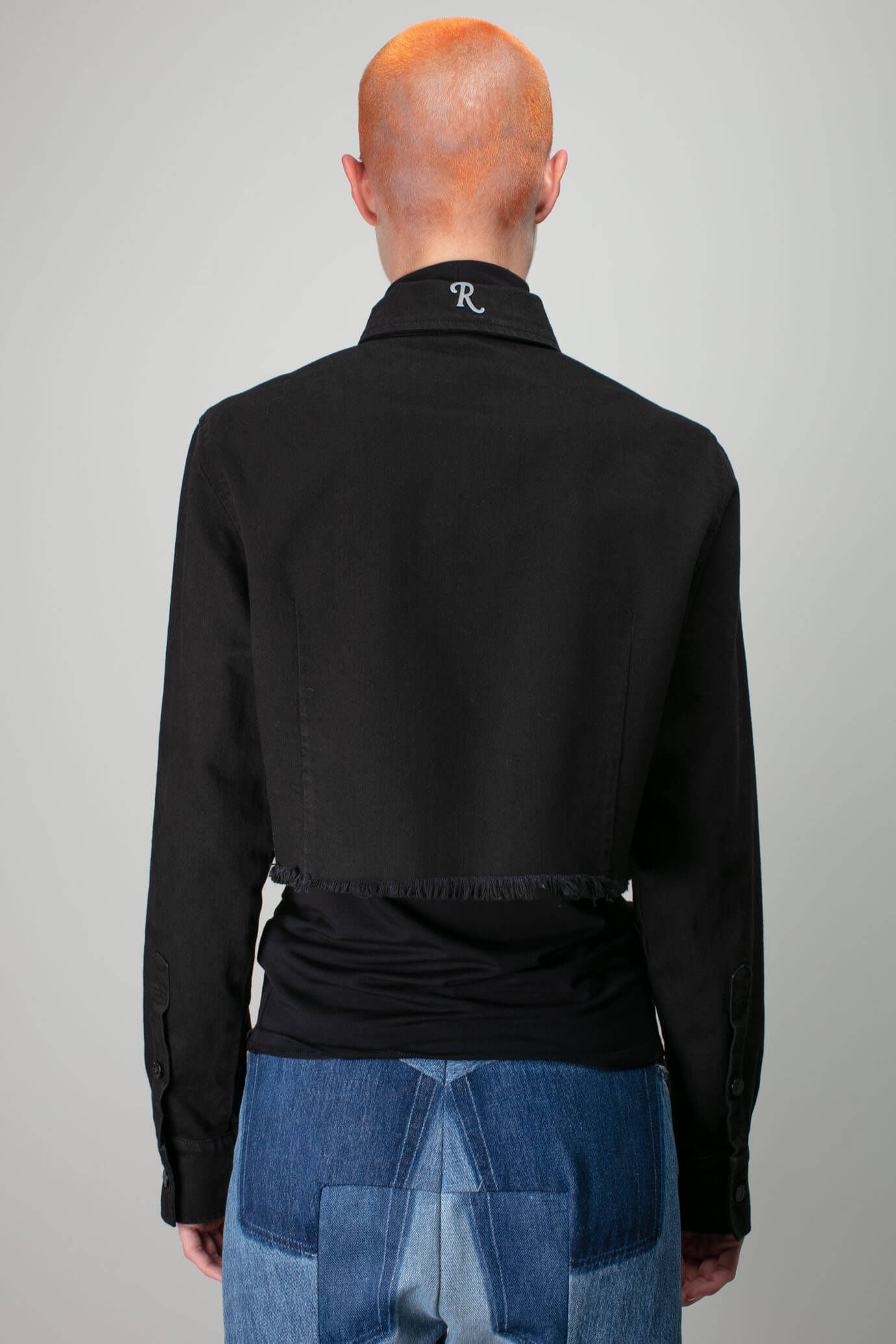 Cropped Denim Shirt with R Pin in Back - 3