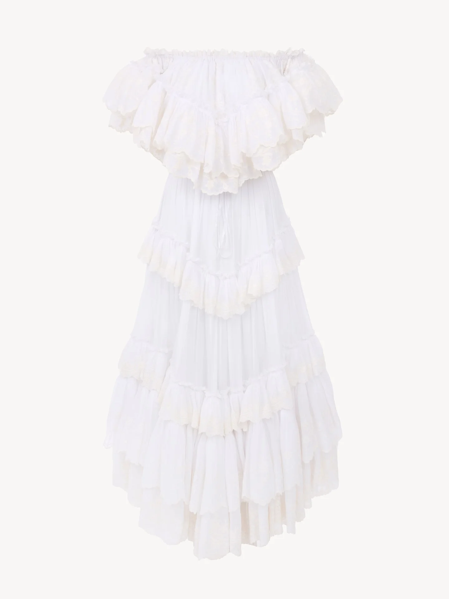 LONG RUFFLED DRESS IN COTTON VOILE - 1