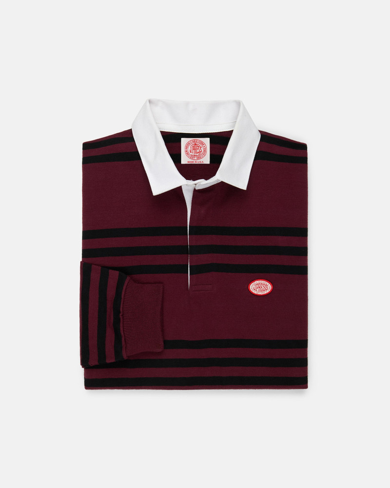 J. PRESS MADE-IN-USA BURGUNDY TRIPLE STRIPE J. PRESS SEAL COTTON RUGBY outlook