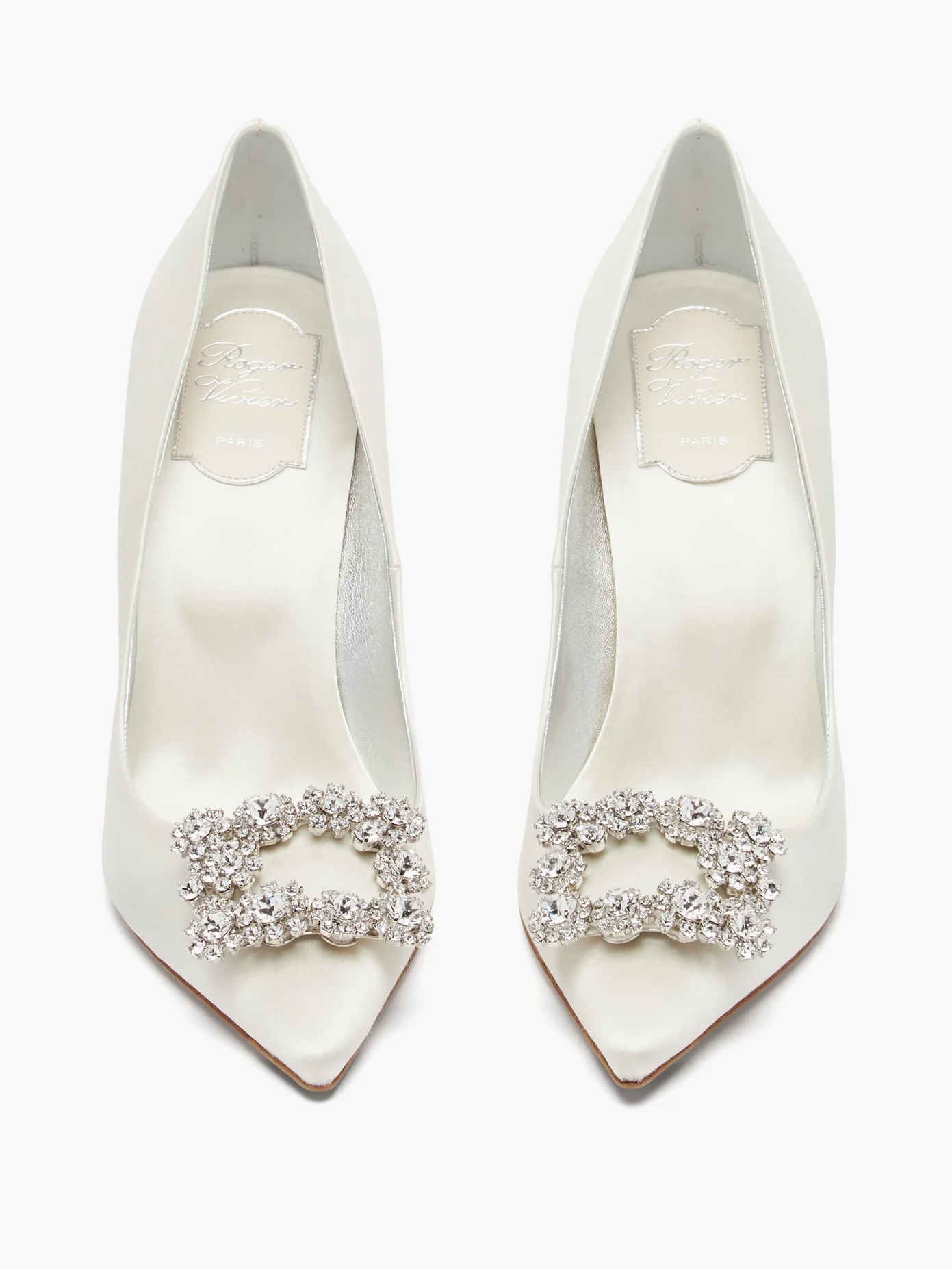 Flower crystal-embellished satin pumps - 5