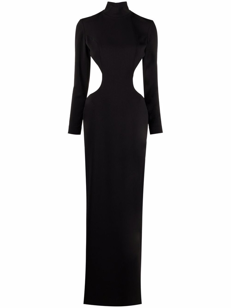Slit detail silk crepe long dress - 1