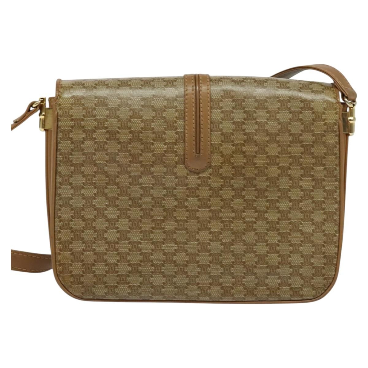 CELINE Macadam Canvas Shoulder Bag Pvc Leather Beige - 2
