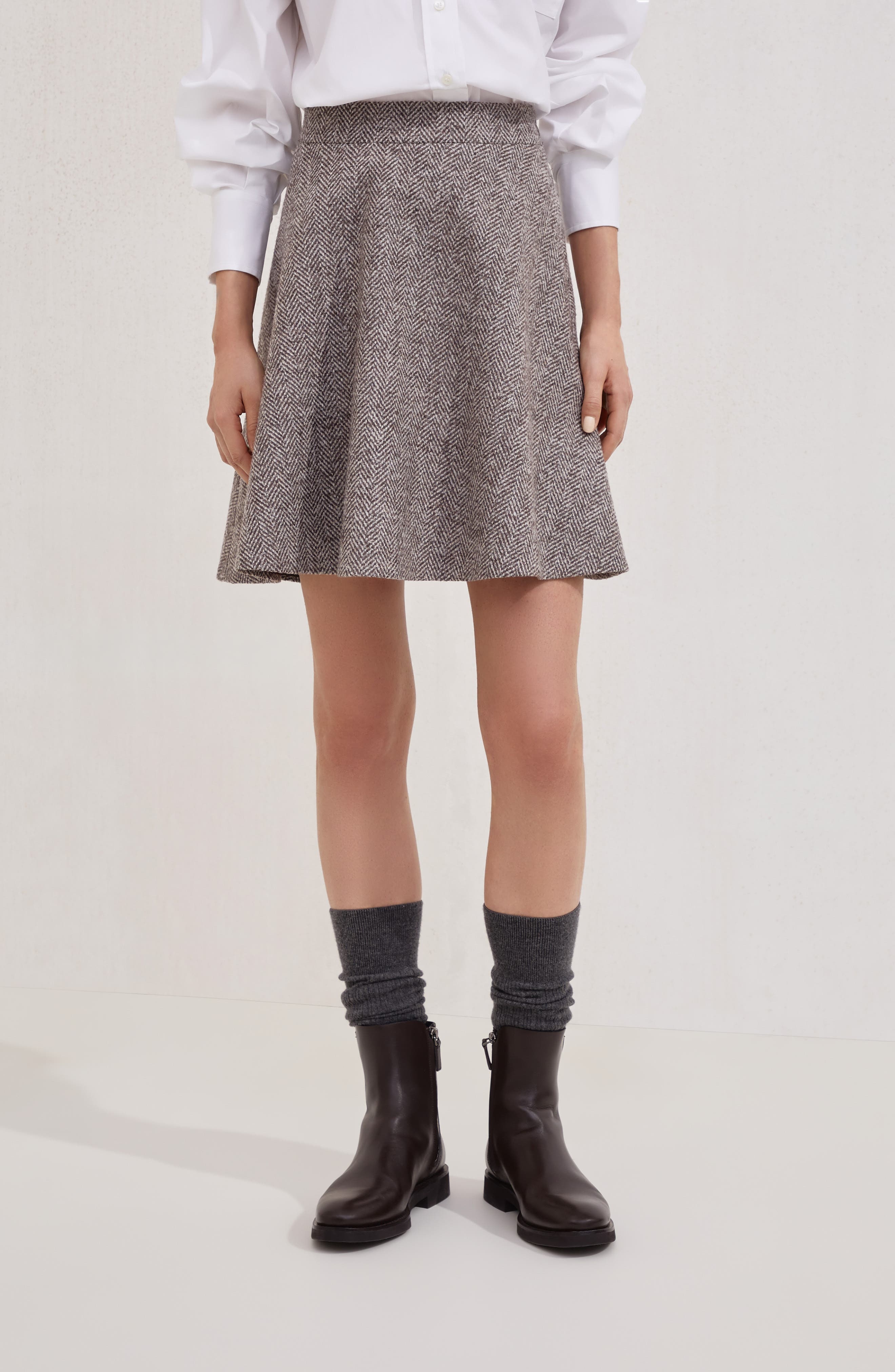 Brunello Cucinelli Chevron tweed circle miniskirt in Light Brown at Nordstrom - 2