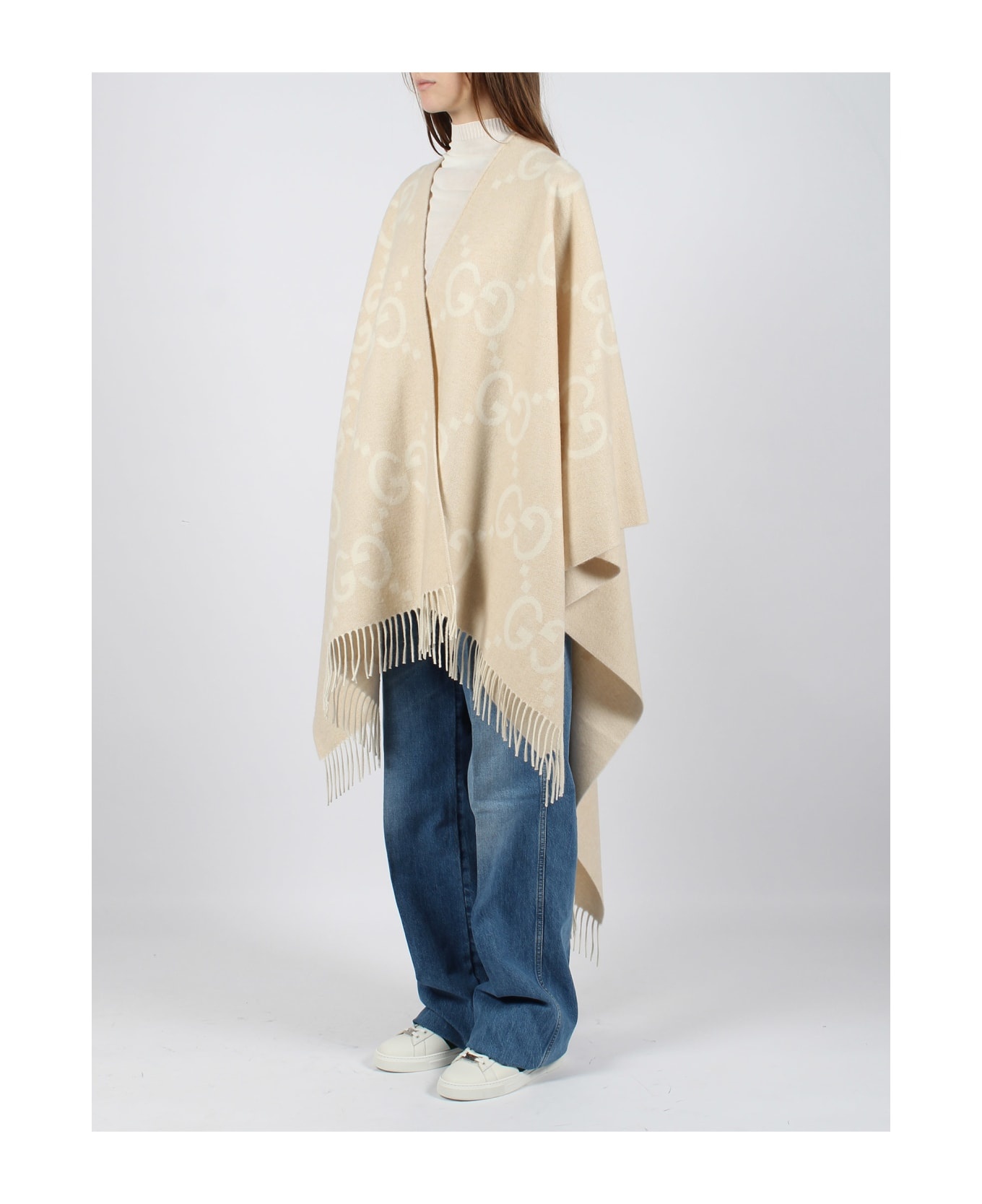 Reversible Jumbo Gg Cashmere Cape - 3