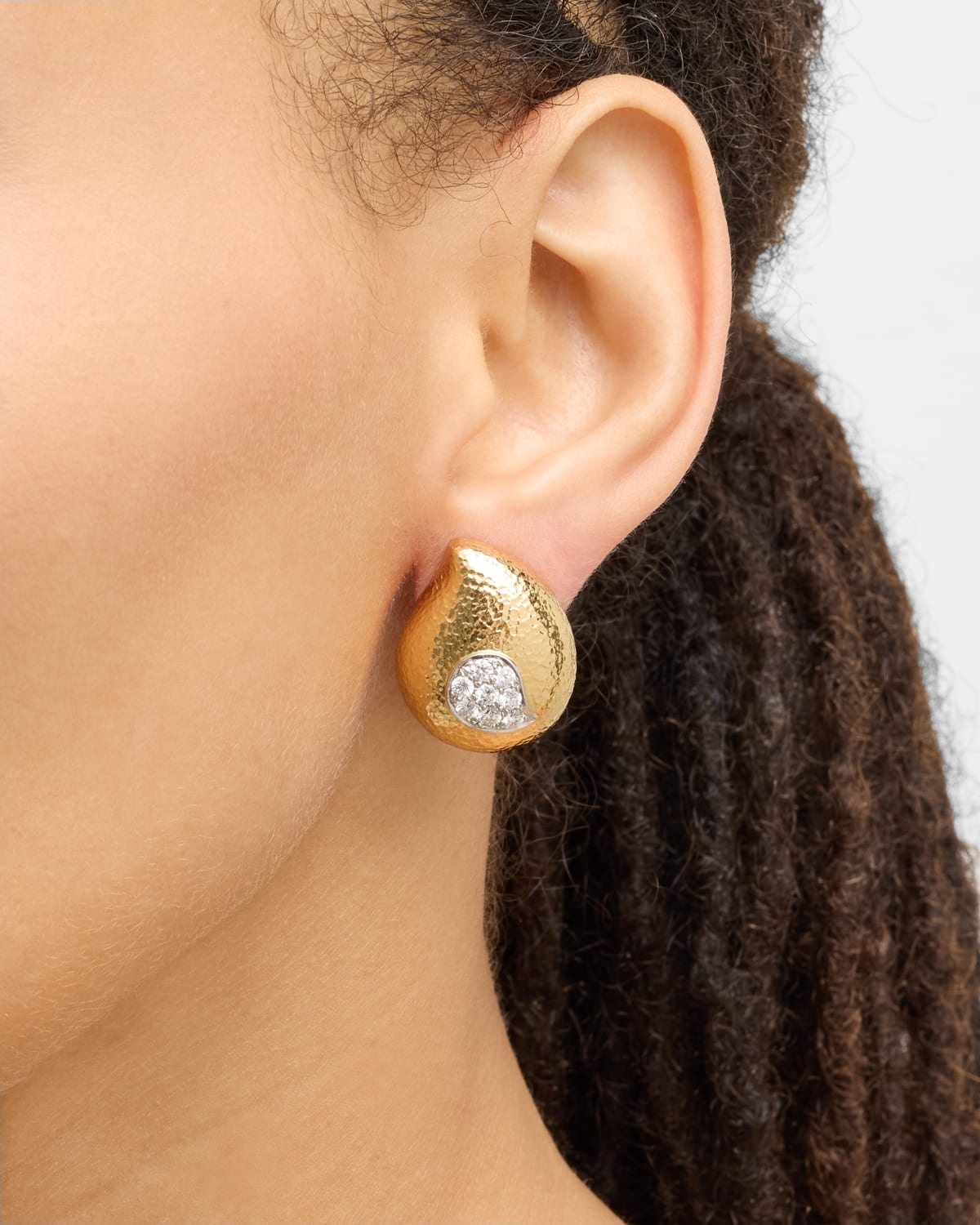 18K Yellow Gold and Platinum Paisley Earrings with Diamonds - 2