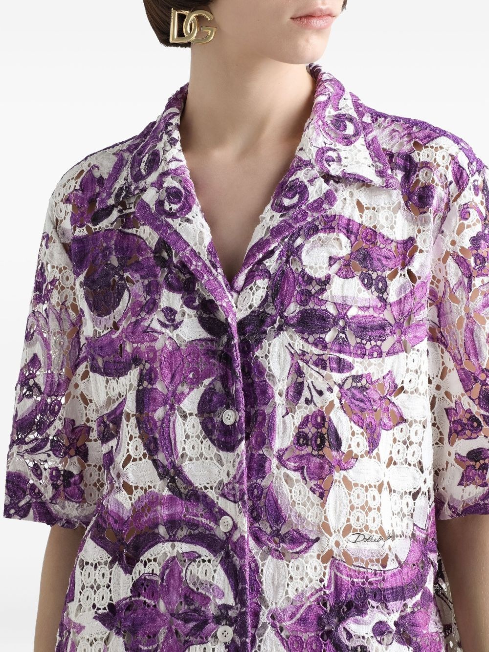 Majolica-print lace shirt - 4