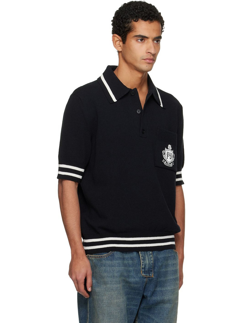 Black College Emblem Embroidery Knit Polo 2