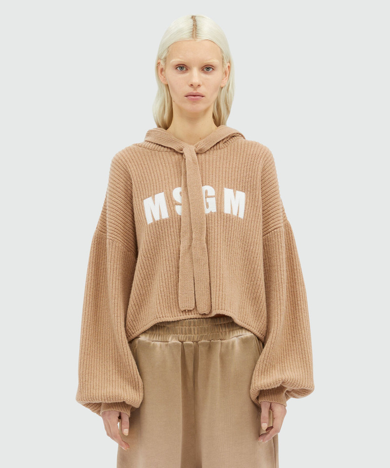 MSGM Wool and cashmere biscuit sweater with Impact logo outlook