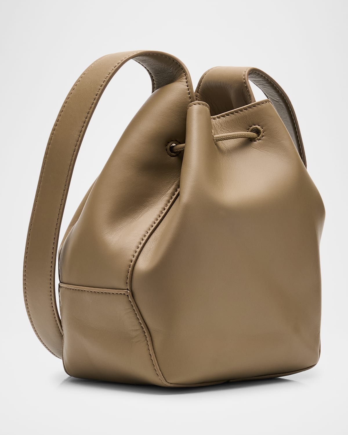 Drawstring Leather Shoulder Bag - 2