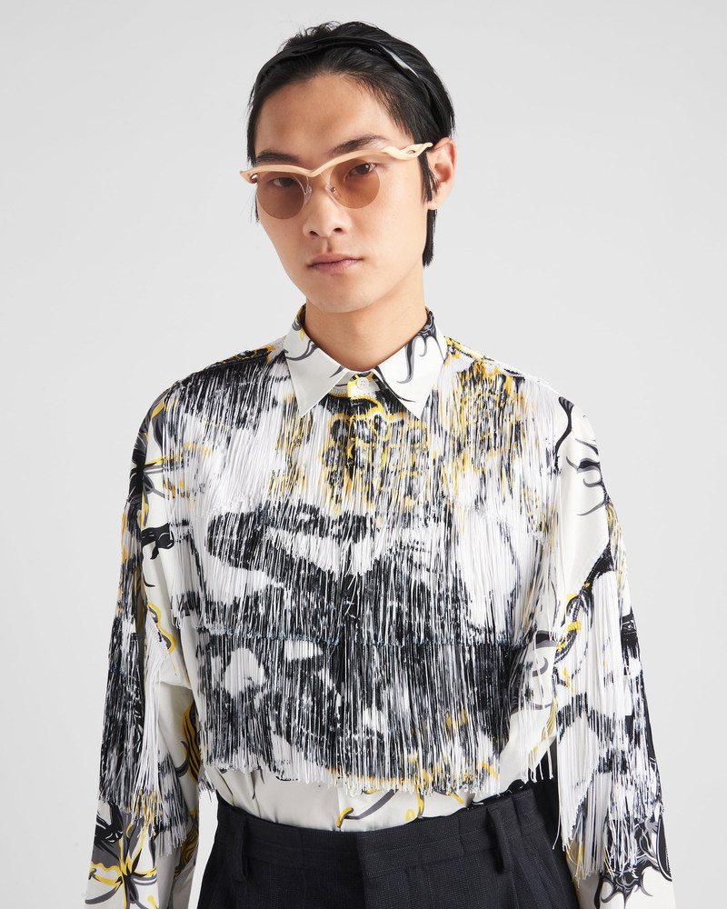 Prada Printed cotton shirt with fringe - UCN551_14K2_F0JND_S_OOO