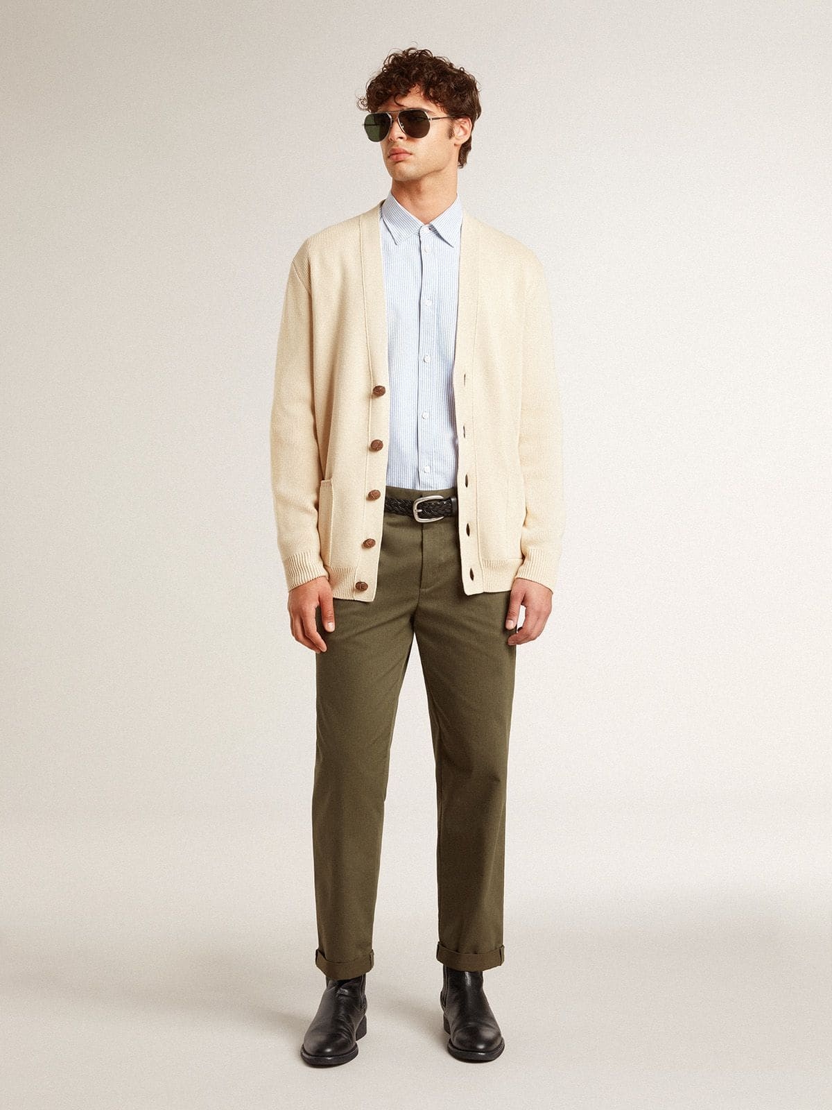 Men’s beige cardigan with 'Golden' lettering on the back - 3