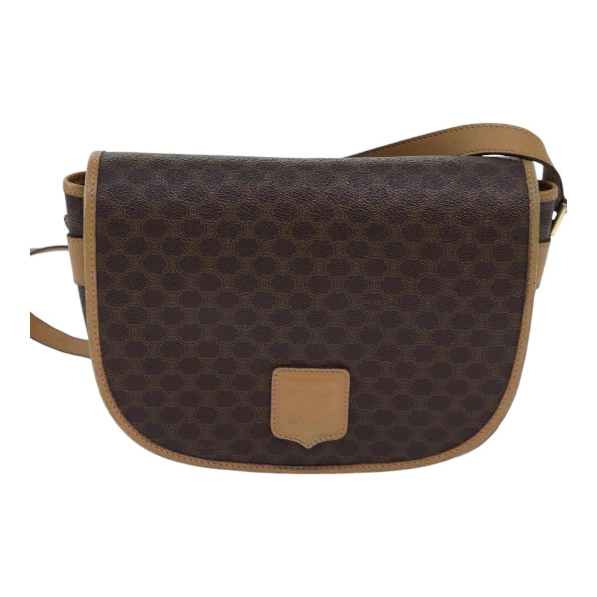 CELINE Macadam Canvas Shoulder Bag Pvc Leather Brown Gold - 13