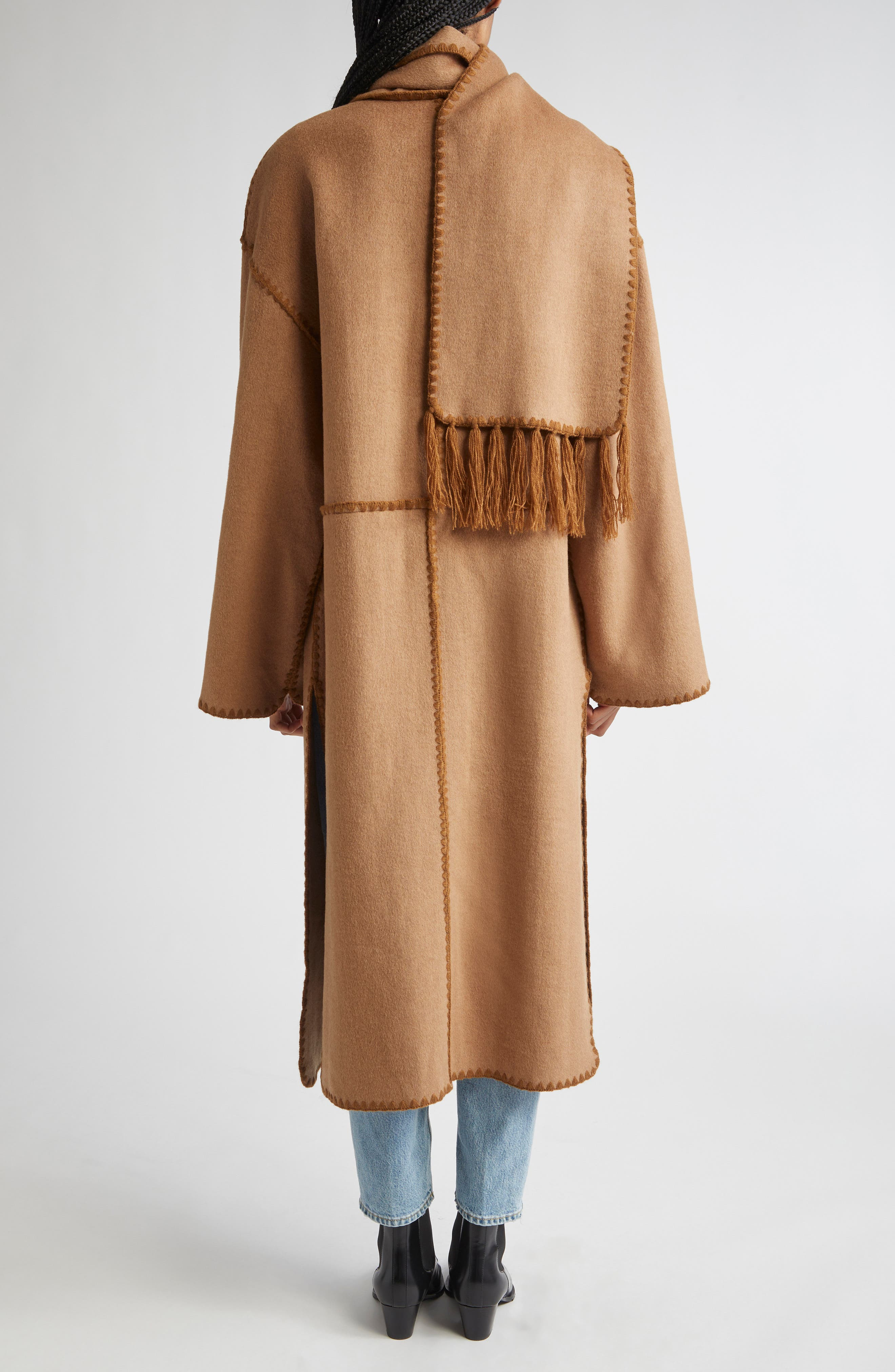 TOTEME Embroidered Scarf Wool Blend Coat in Camel at Nordstrom - 3