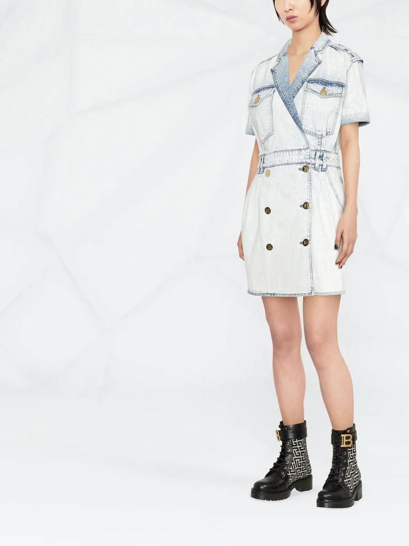 Balmain double-breasted denim dress outlook
