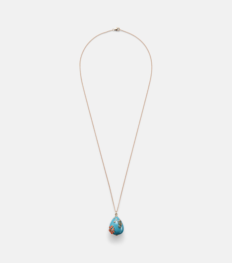 Pendentif L'océan 9kt gold necklace with turquoise, diamonds, and gemstones 1