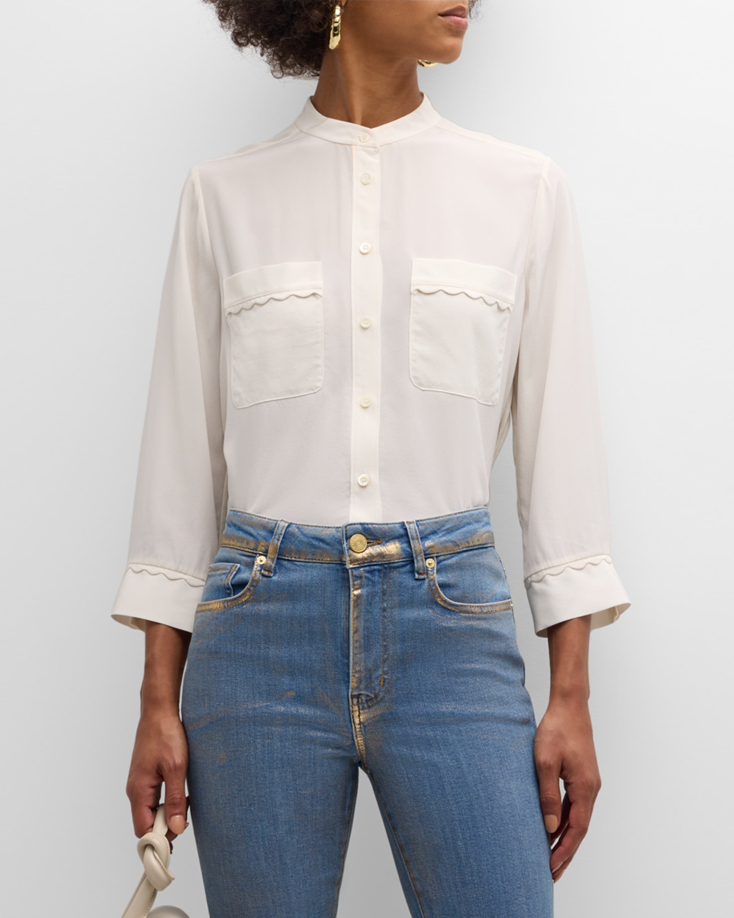 Scallop-Trim Silk Shirt - 2