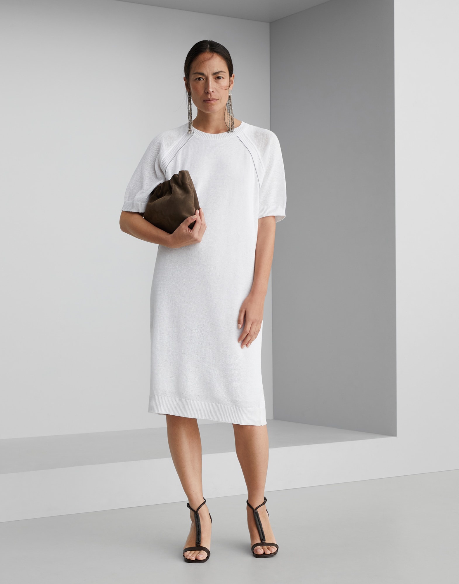 Cotton knit dress with shiny piping - 5