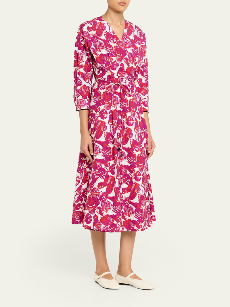 Seashell-Print Faux Wrap Midi Dress 4