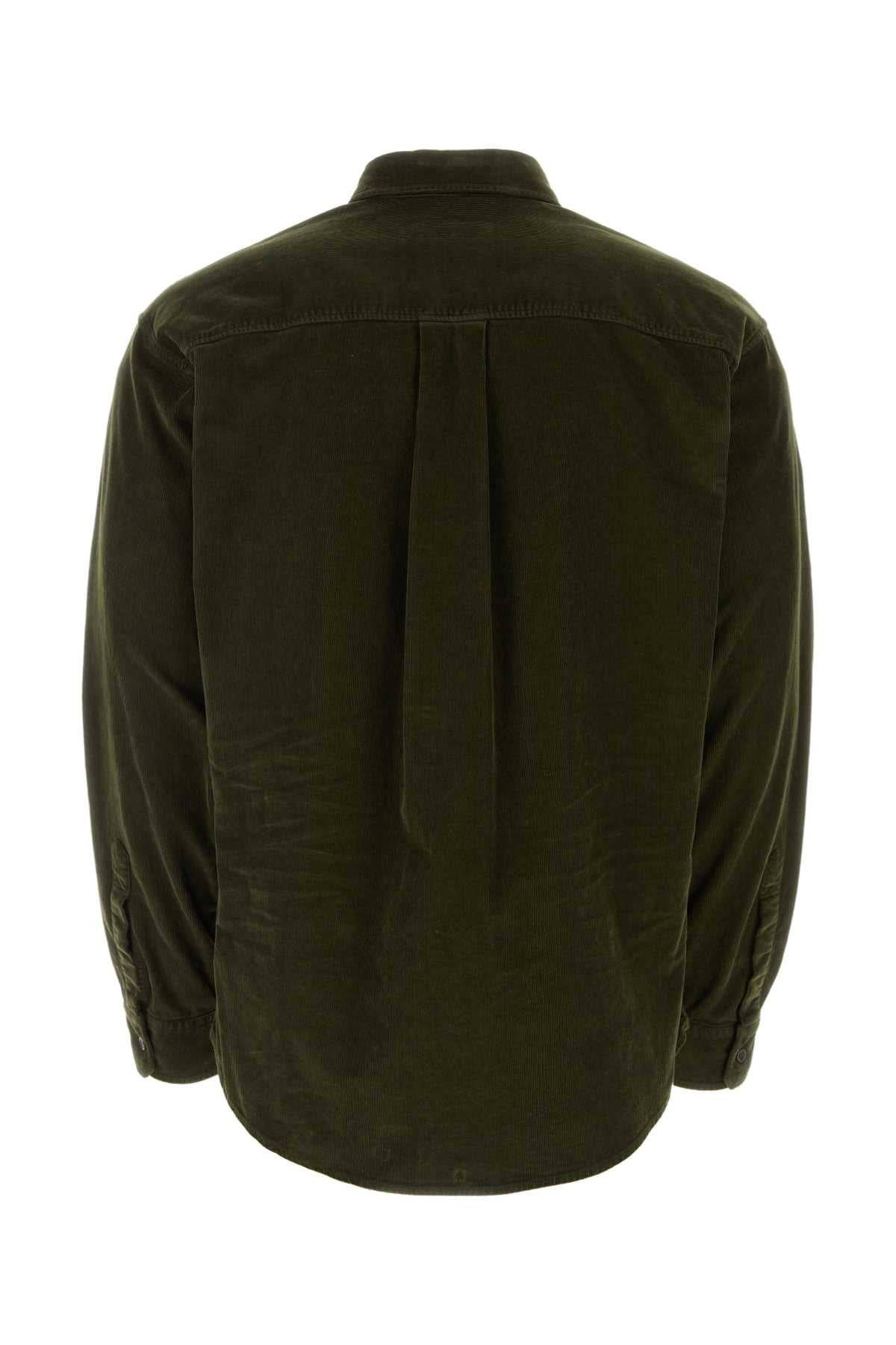 Dsquared Men Bottle Green Stretch Corduroy Shirt - 2
