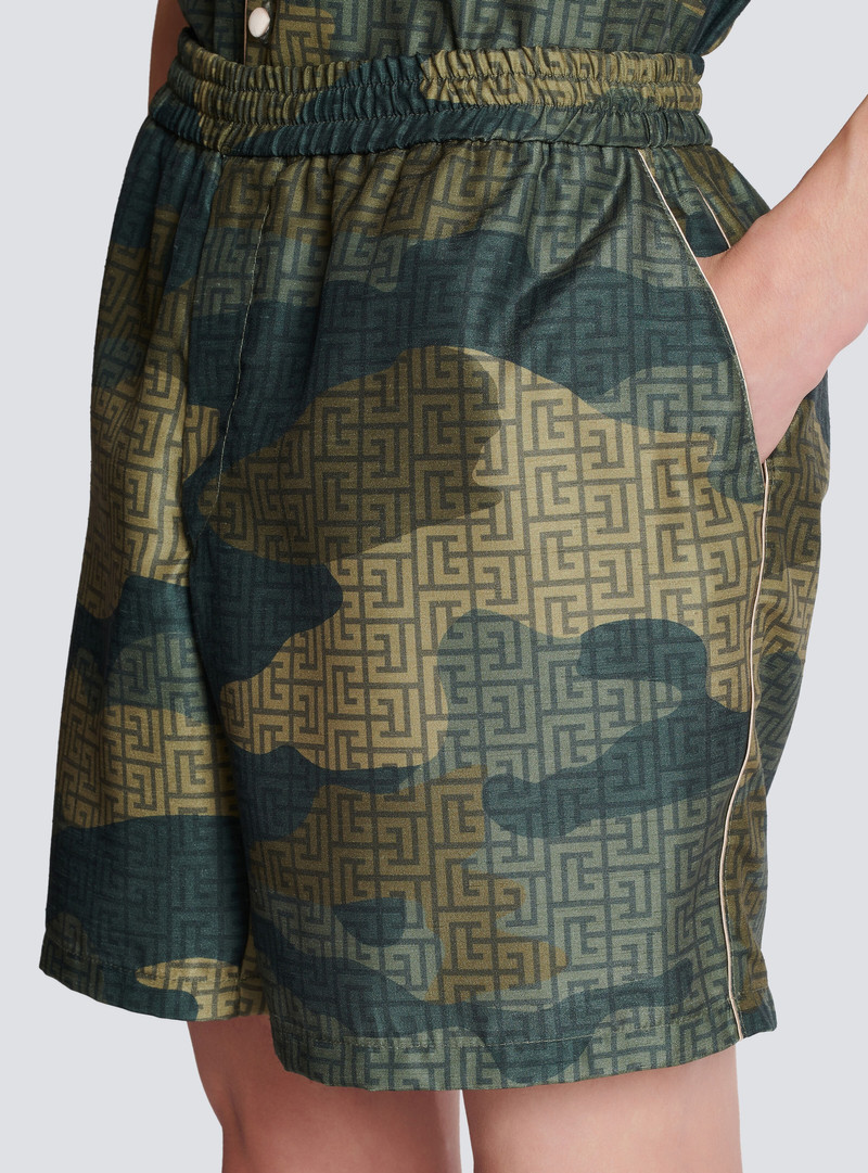 Camouflage monogrammed Shantung shorts 6