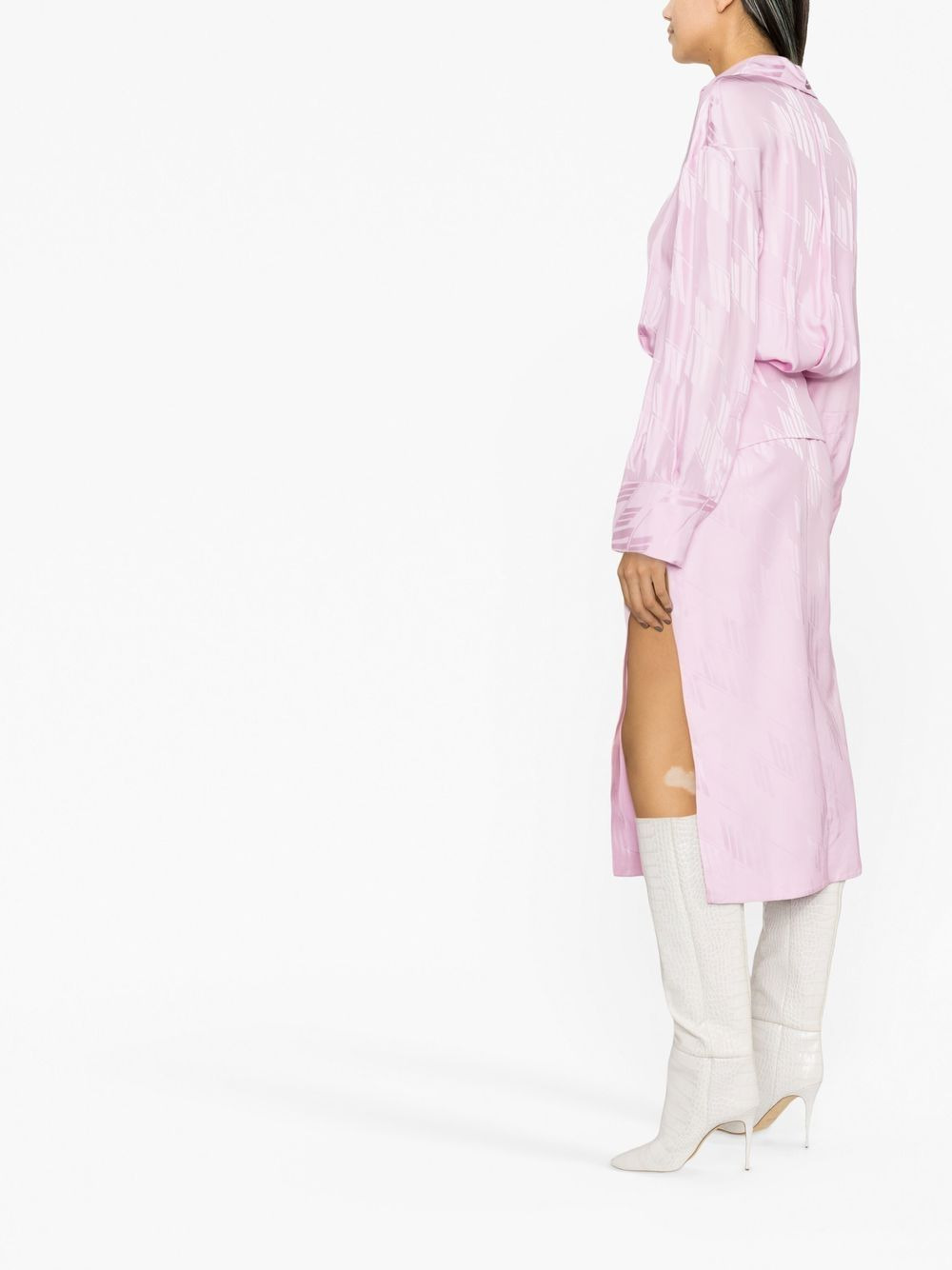logo-jacquard satin shirt dress - 3