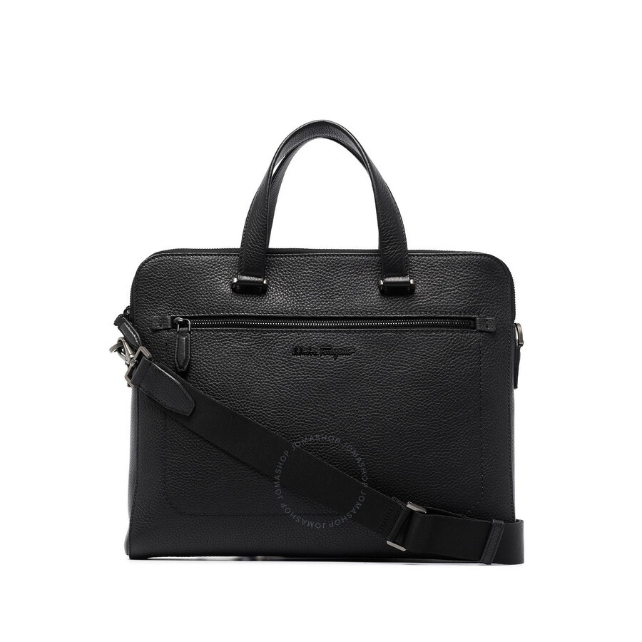 Salvatore Ferragamo Black Logo-Plaque Leather Briefcase - 1